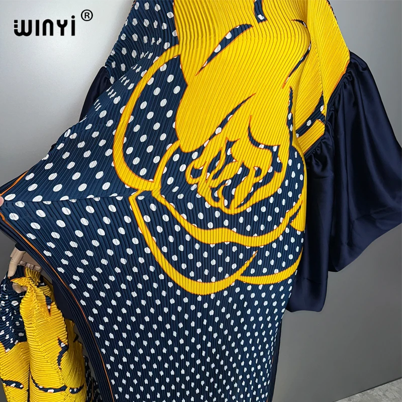 WINYI summer Bubble sleeve pleated dress beach cover up kaftan abaya dubai luxury party dress long down evening dress