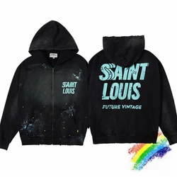 Washed Cardigan Saint SSSAINT LOUIS Splashing Ink Graffiti Hoodie Men Women Best Quality Pullovers Hooded