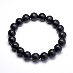 Nature Black Shungite Beads Energy Power Stretch Bracelets for Men Women Bangles Healing Meditation Jewelry