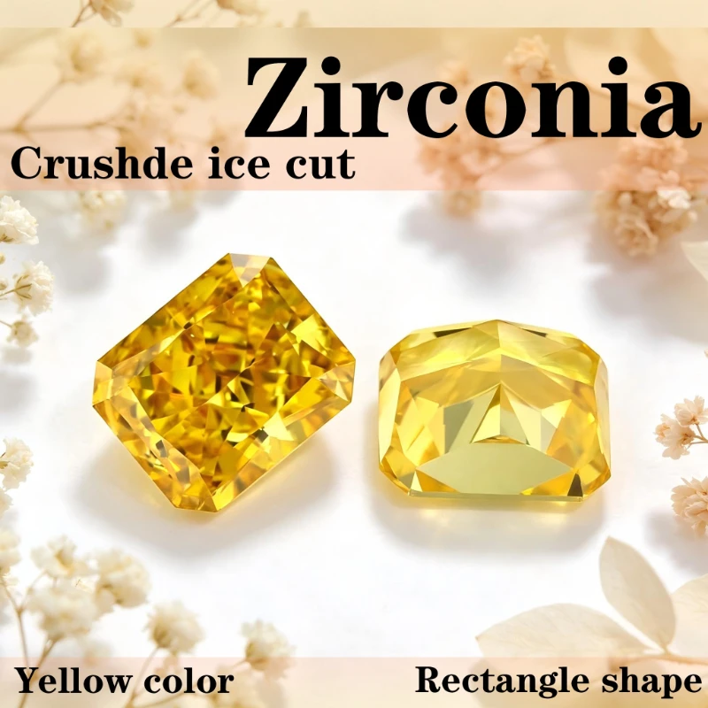 Kubischer Zirkonia, rechteckige Form, Crushed-Ice-Schliff, gelbe Farbe, 4K-Schliff, 5A-Qualität, synthetischer CZ-Edelstein – Detail 1