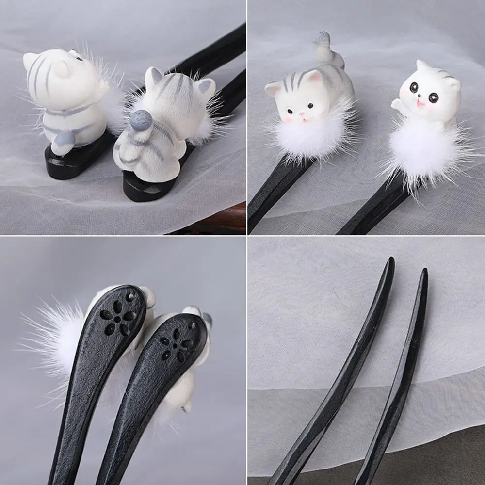 Ferramenta de Design Estilo Chinês Hairpin, Hairball, Madeira Cartoon Hanfu Hair Sticks, Estilo Antigo Headwear, Hairpin De Madeira