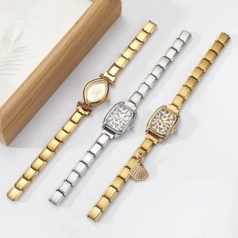 Stainless Steel Simple Heart Leopard Dial Watch Bracelet For Student Friend Wife Birthday DIY Making Jewelry Gift Wholesale