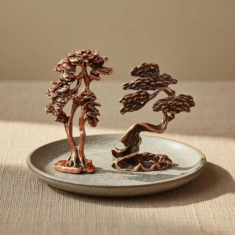 Zinc Alloy Pine Bonsai Sculpture Fine Craftsmanship Vintage Finish Home Office Desktop Decor