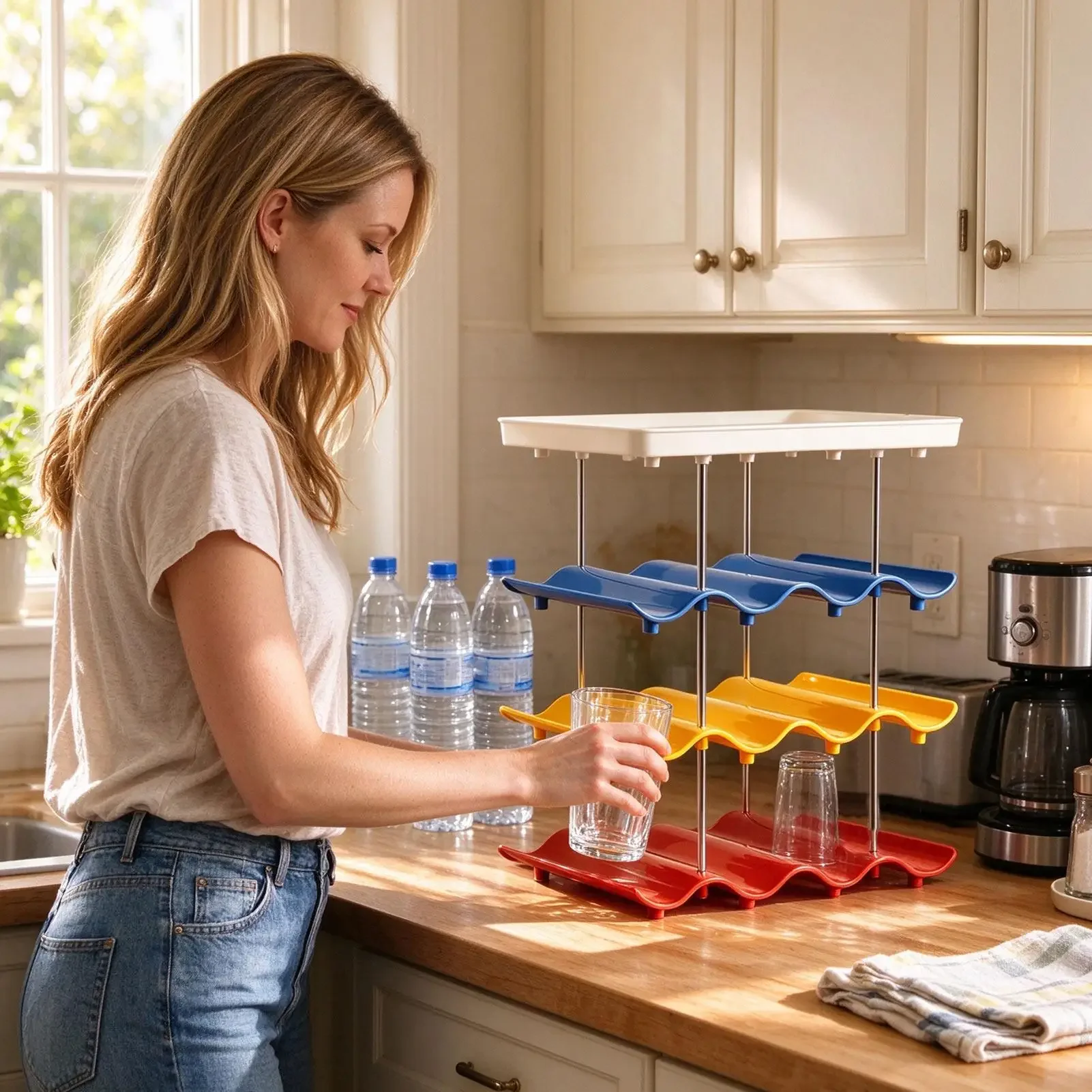 Multi-layer Wave-shaped Cup Drainer Organizer Colorful Mug Storage Rack Kitchen Coffee Tea Glass Tabletop Drinkware Shelf