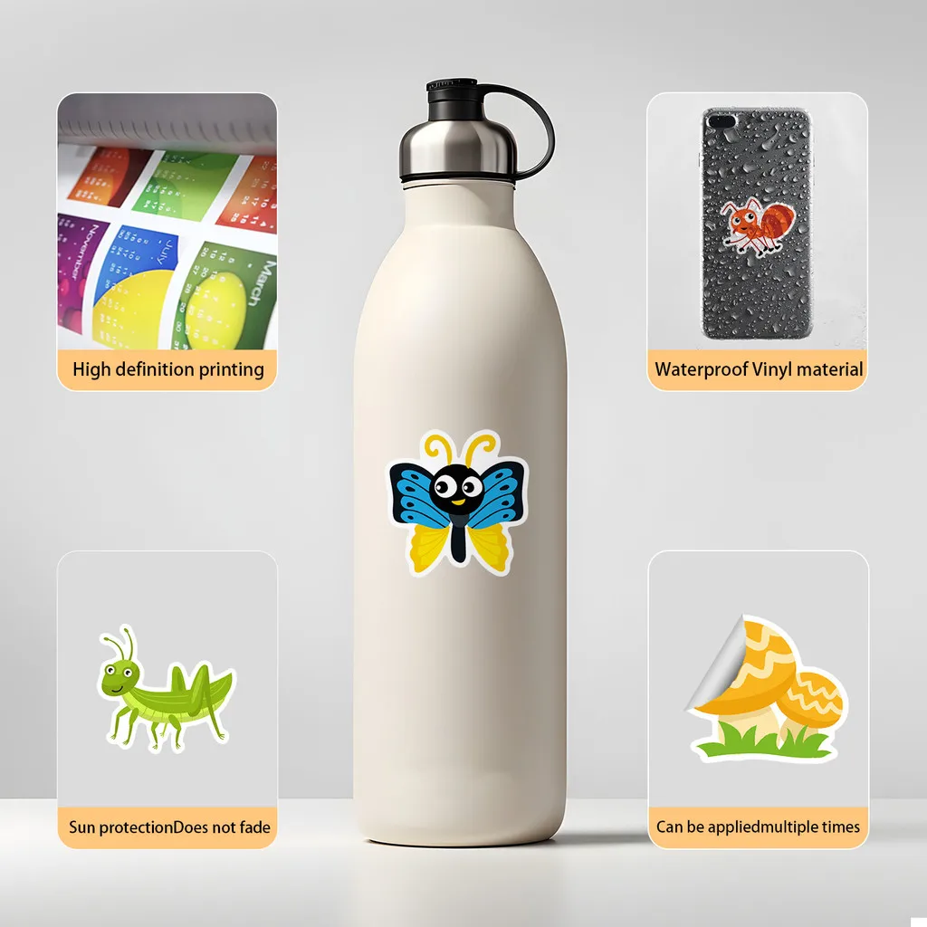 50 pegatinas de grafiti de insectos de dibujos animados, decoración impermeable para vasos de agua y equipaje, tienda de pegatinas BulingBulingStickers