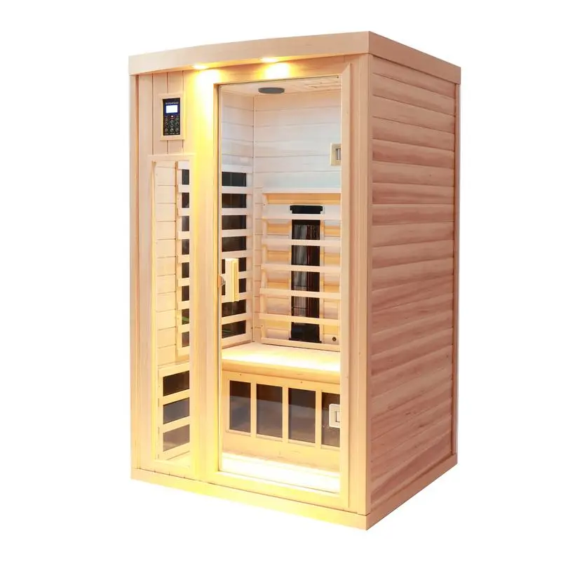 

Two-Person Far-Infrared Sauna with Reading Lights, Bluetooth, Colored Lights, and Exterior Lighting