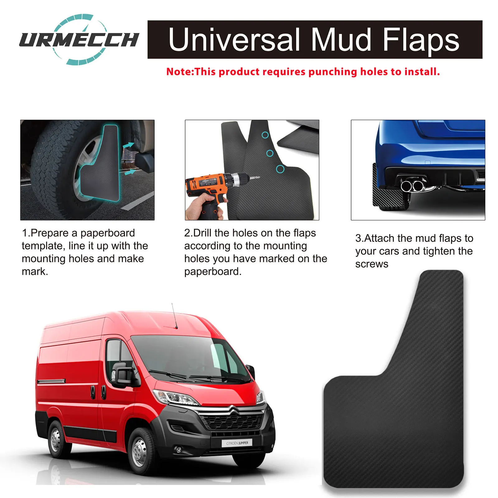 Carbon Fiber Mud Flaps For Fiat Ducato Peugeot Boxer Ram ProMaster Citroen Jumper Relay Mudflaps Splash Guards Fender Flares