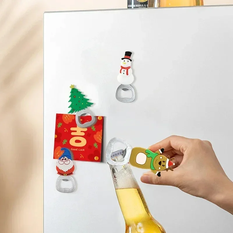 Christmas Magnetic Bottle Opener Santa Claus Beer Eagle Silicone Refrigerator Magnet Holiday Party Kitchen Tool Gift Decoration