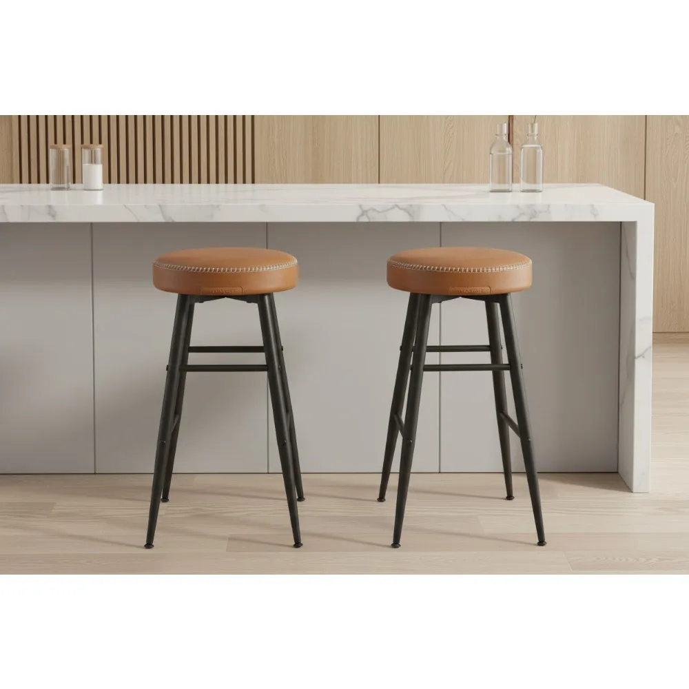 

Современные барные стулья без спинки, набор из 2 шт., кухонные островные табуреты высотой с поворотными ножками, карамельно-коричневый — комфорт и стабильность