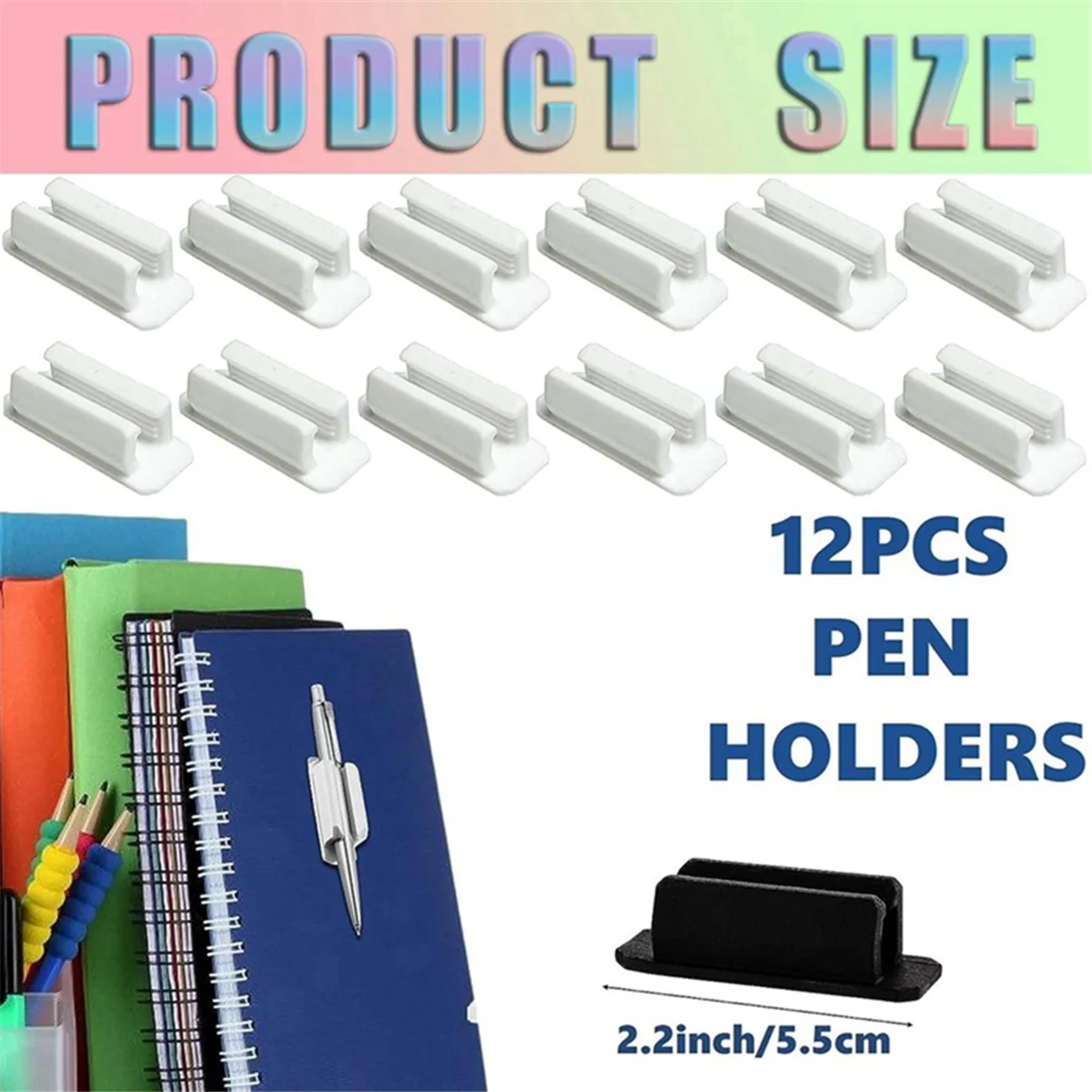 12PCS Silicone Pen Holders, Adhesive Pen Holder Portable Pencil Holder Marker Holder Mount Clip,White