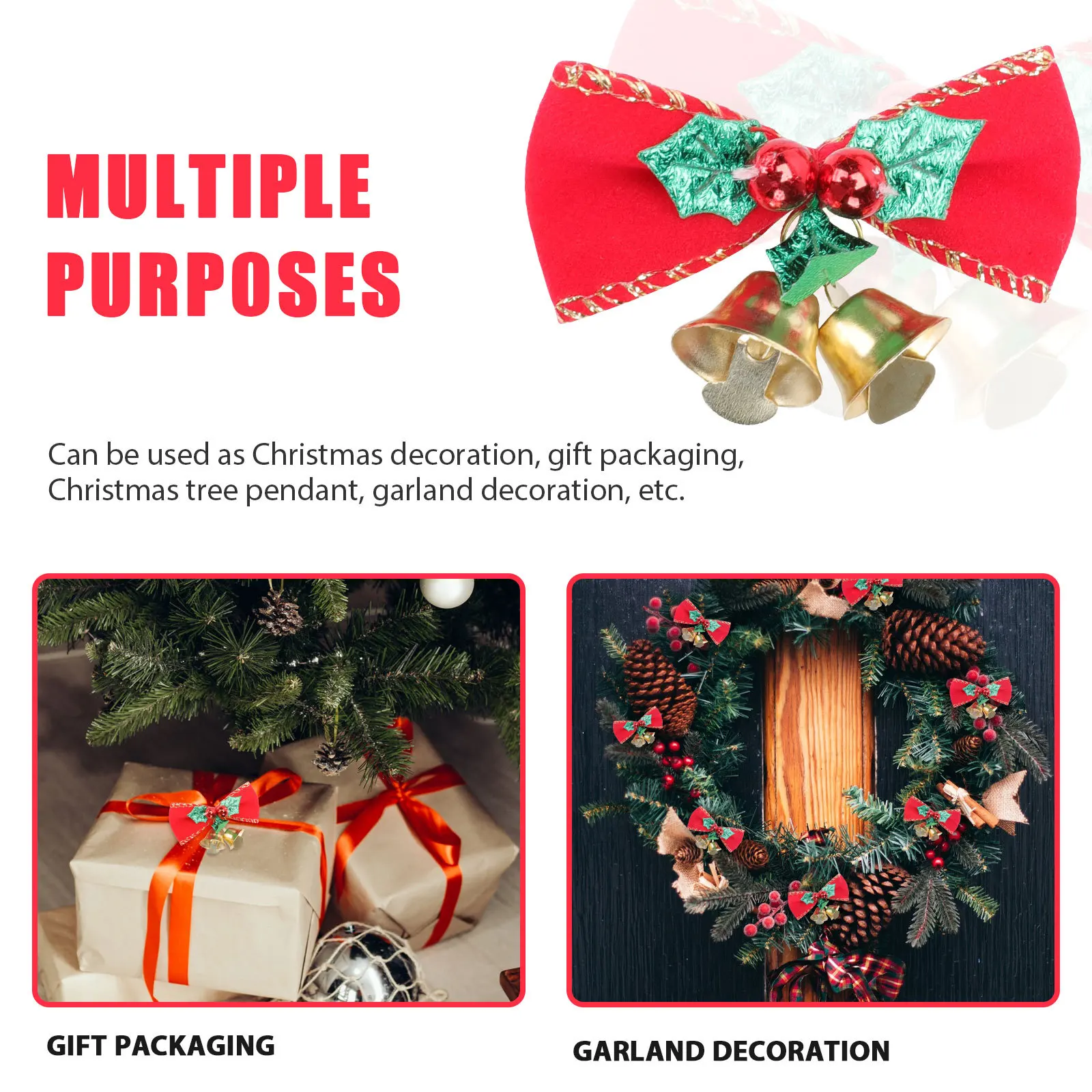 

24Pcs Red Delicate Christmas Decorations DIY Tree Wreath Accessories Holiday Bell Ornaments Household Adornments