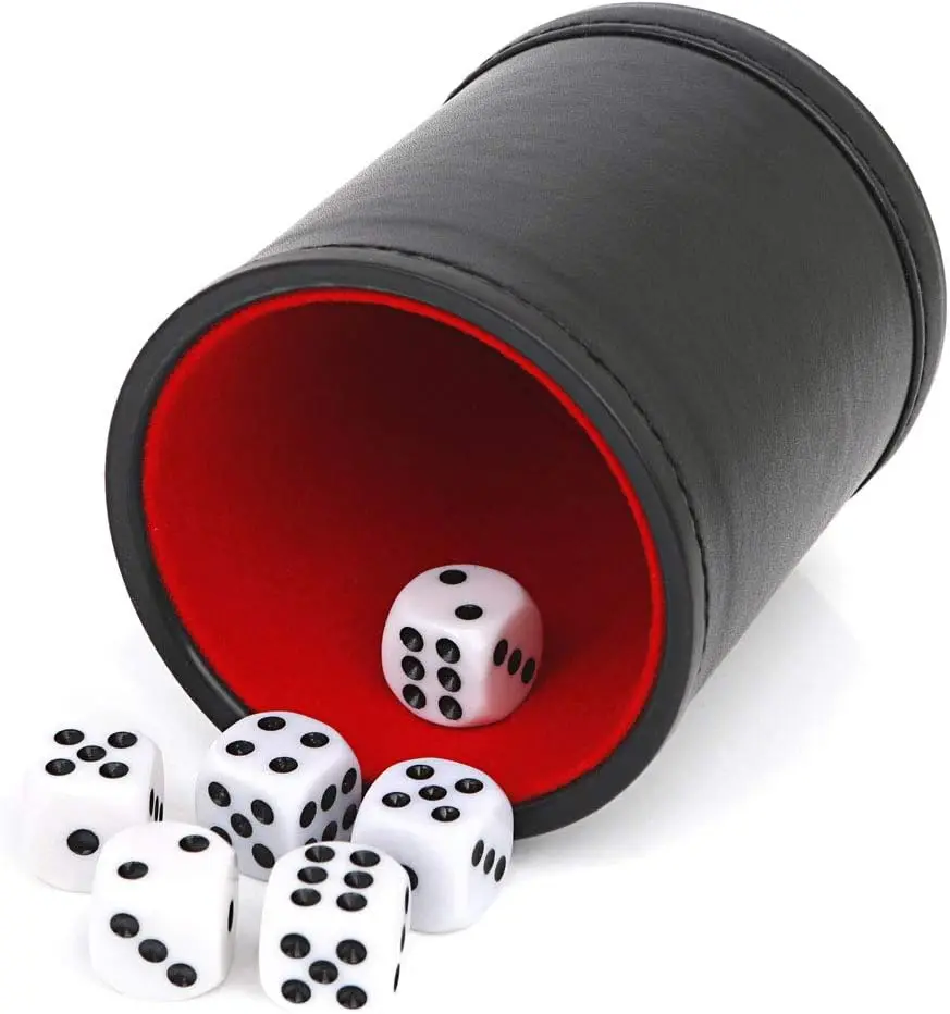 

Felt Lined Professional Dice Cup with 6 Dices for Yahtzee and Craps Games
