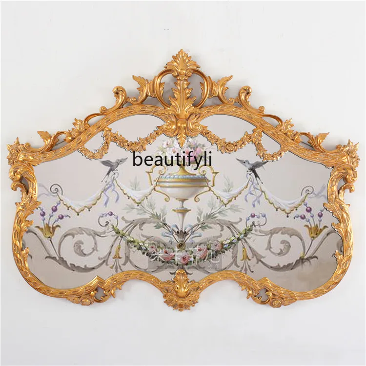 

French luxury horizontal pure hand-painted oil painting bird flower mural European golden fireplace bedside painting