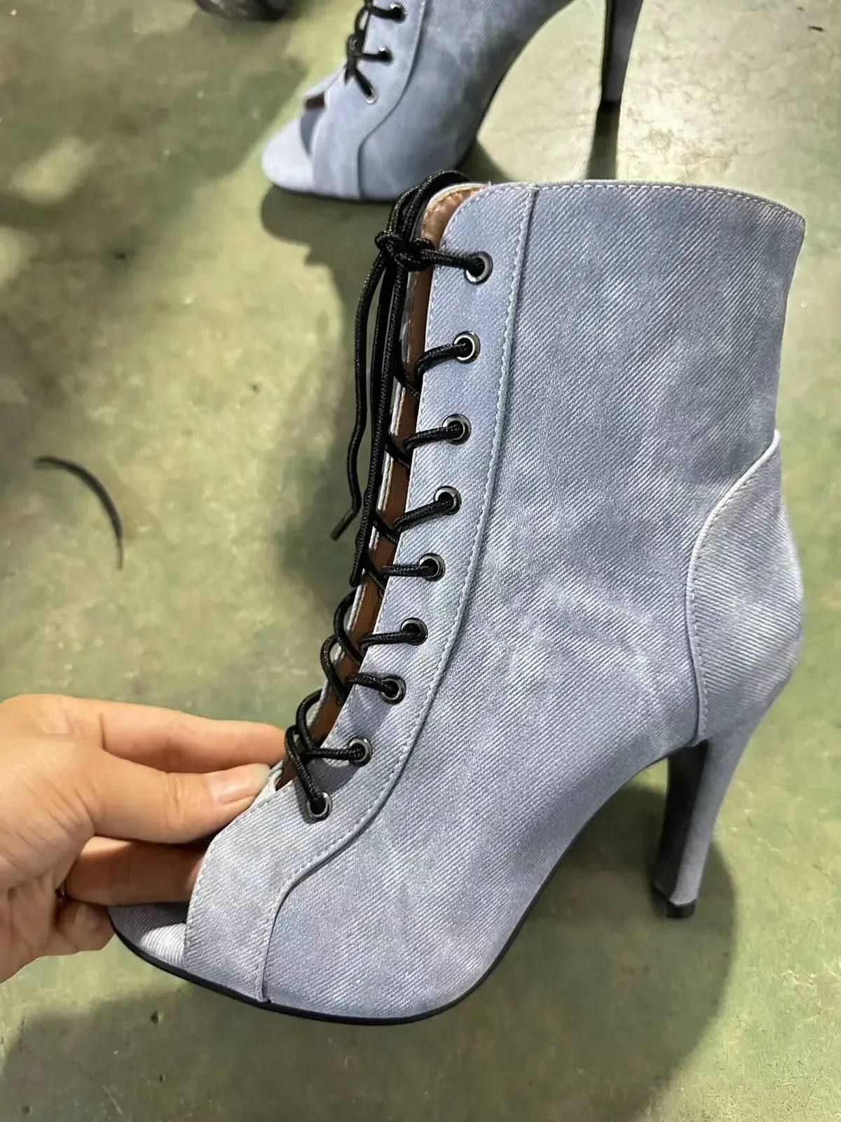 Womens New Sexy Denim Blue High Heels Sandals Summer Fashion Comfort Peep Toe Boots Stilettos Jazz Dance Female Shoes Plus Size