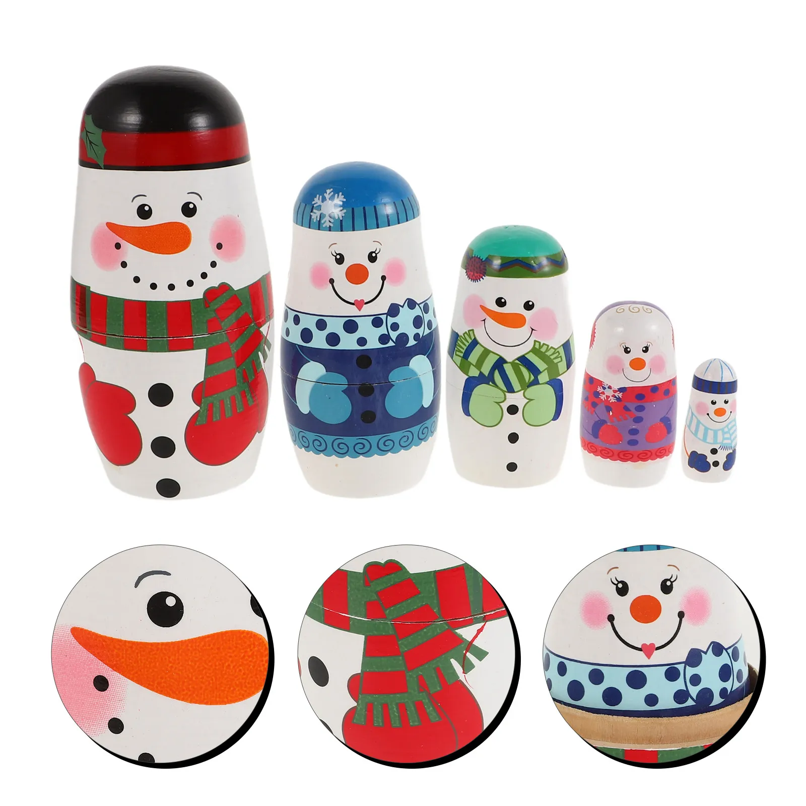 5層式ロシアの雪だるまネストセット木製手描きクリスマス子供向け教育用スタッキングパズルホリデーデコレーション