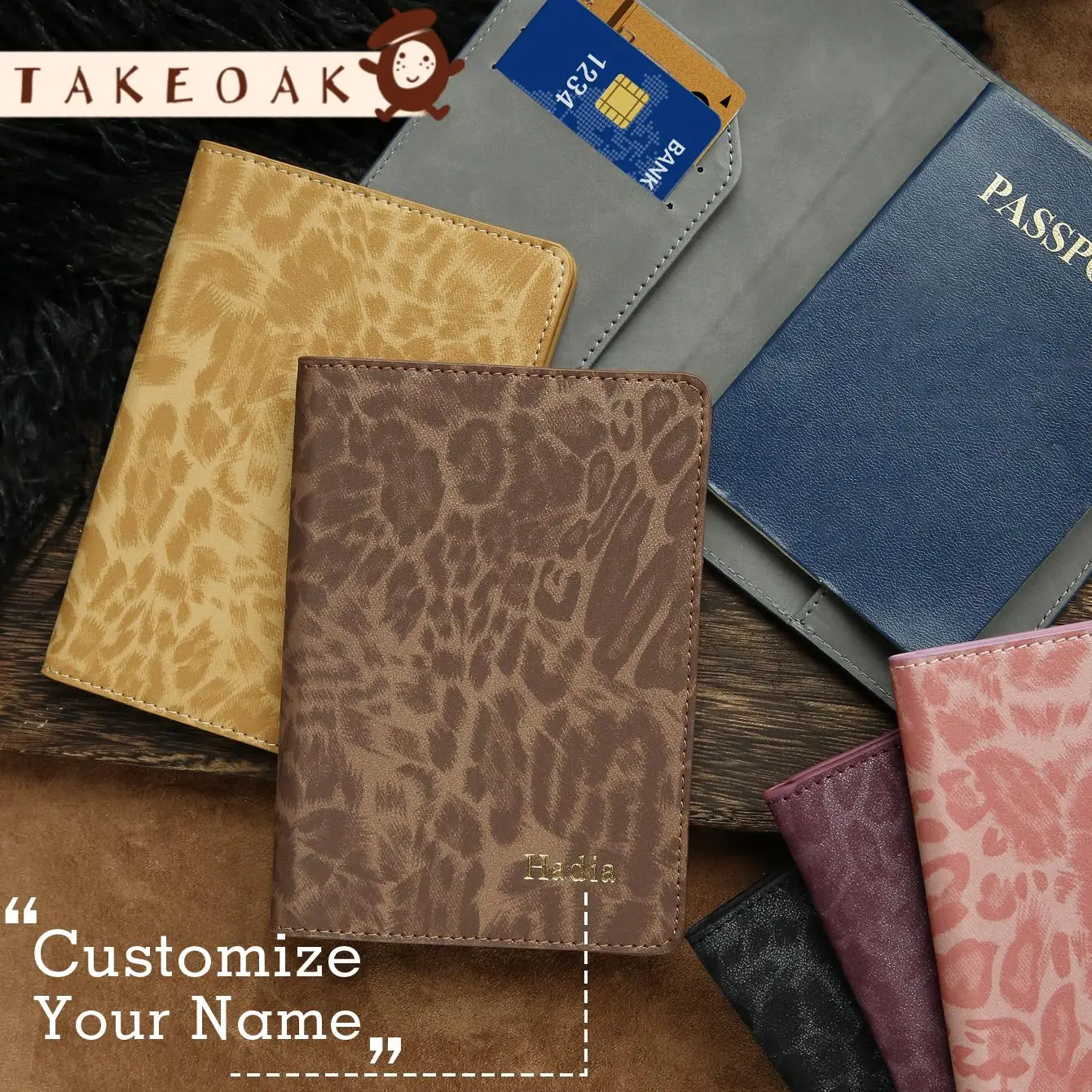 Custom Name Pattern Leopard Print Passport Holder Personalized Passport Cover with Print Handmade Chic Travel Accessories Gift