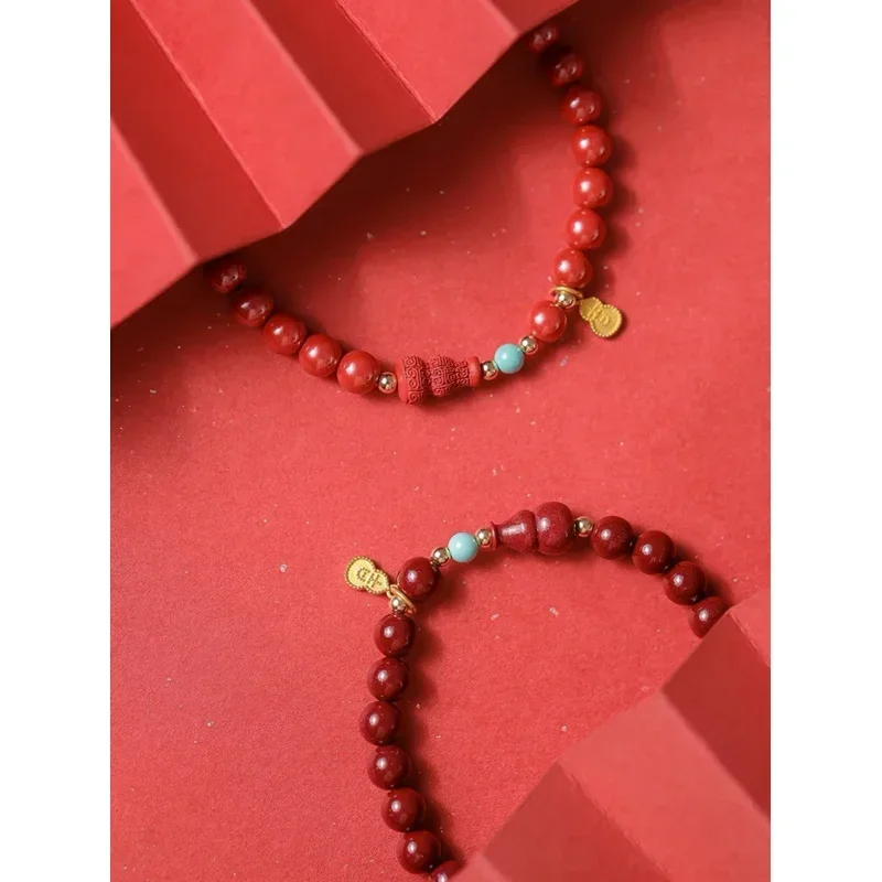 

2023 Year of Life Transfer Bear Cinnabar Bracelet Female Natural Raw Or Purple Gold Sand Gourd Bracelet Jewelry