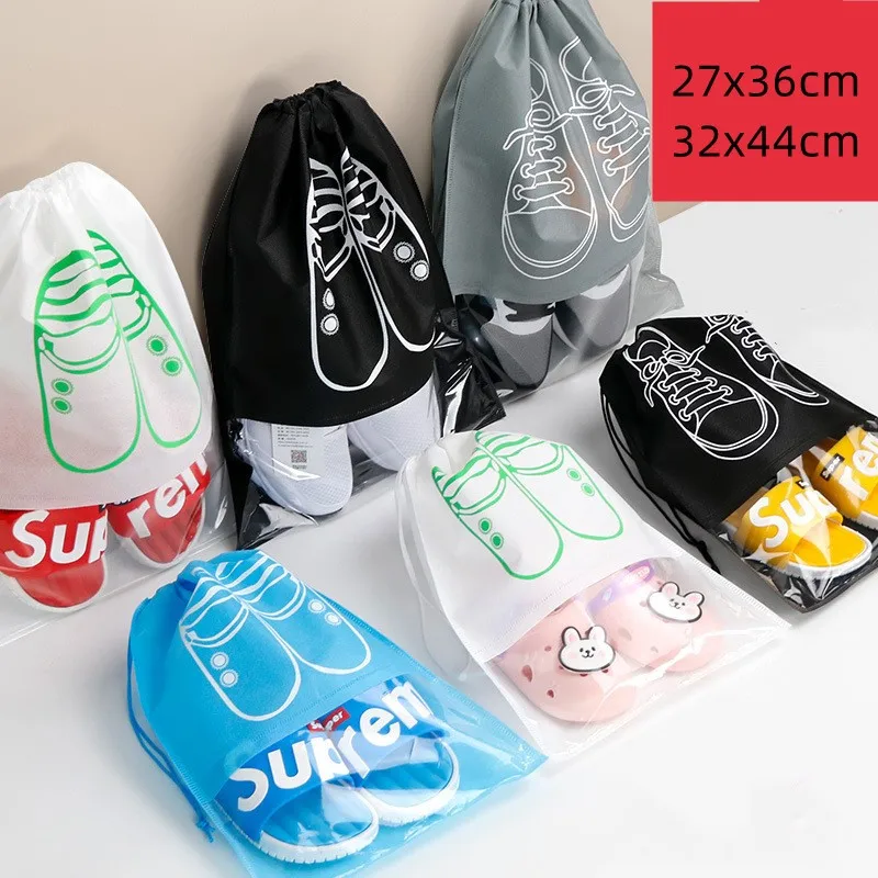 10To50pcs Shoes Non-woven Fabric Drawstring Bags Transparent Window Sports Shoes Packaging Bag Holiday Travel home Storage Bags