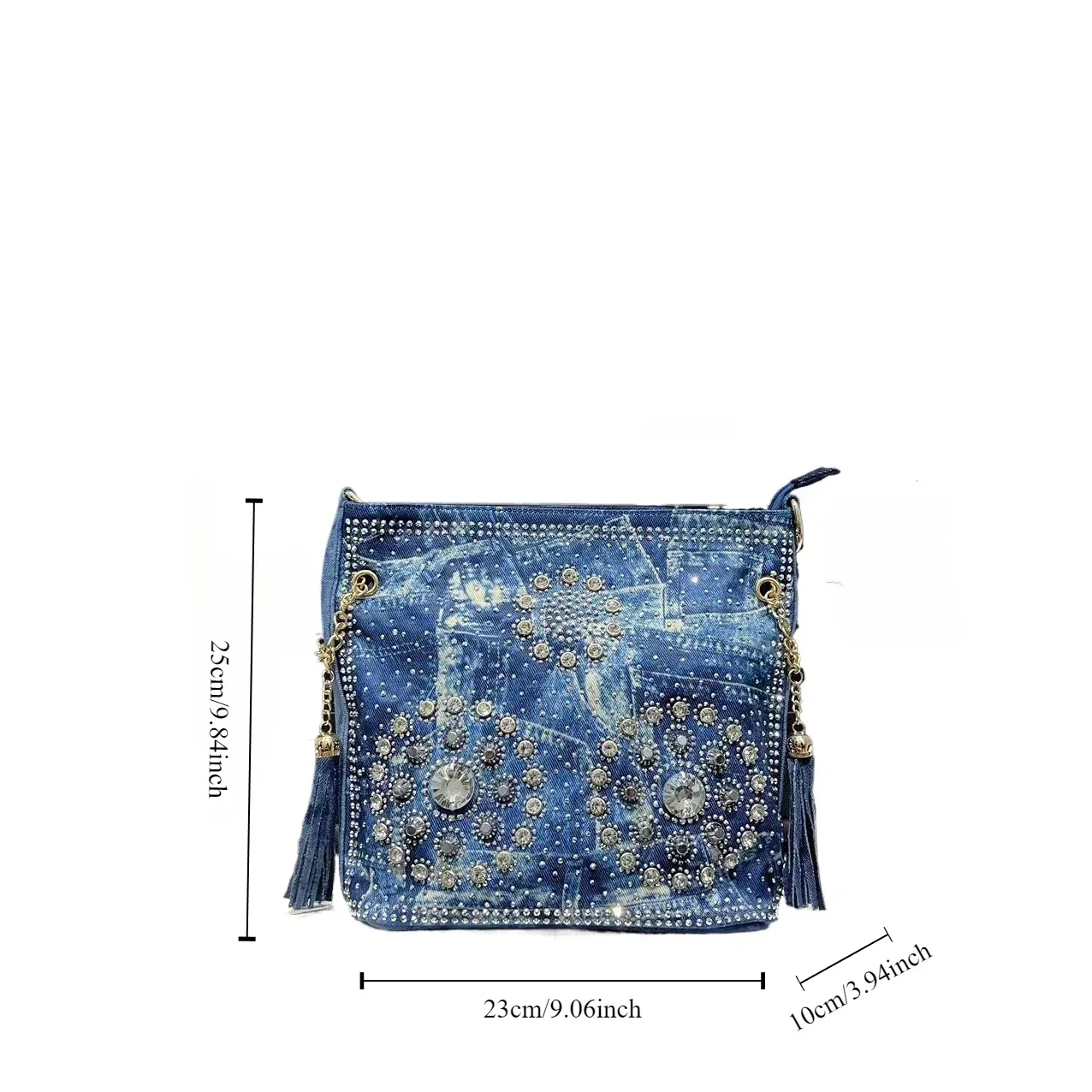 Borsa a tracolla elegante con diamanti sfumati alla moda da donna Borsa in denim con diamanti di grande capacità