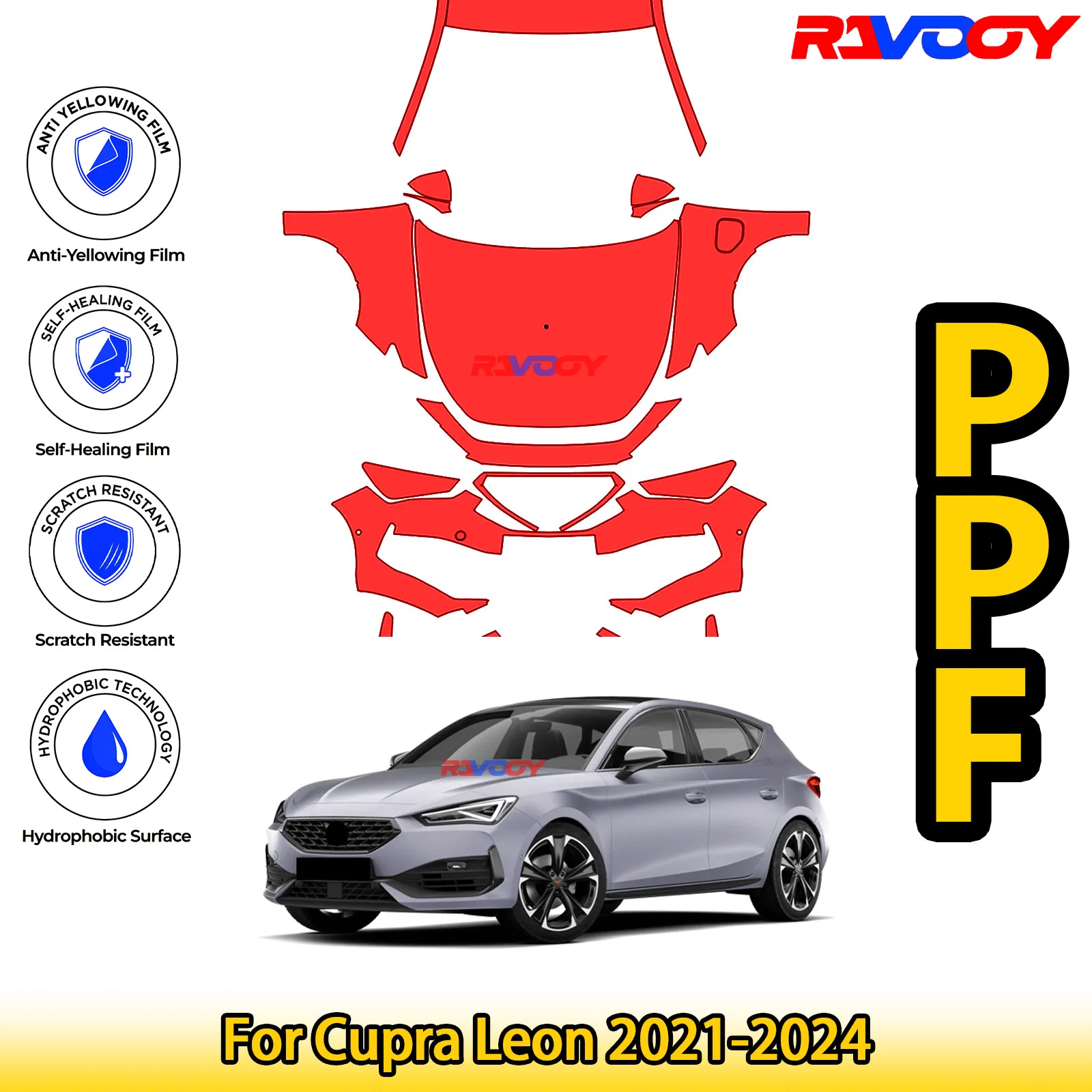 

For Cupra Leon 2021-2024 Glossy Matte Black Precut front PPF Kit Paint Protection Film