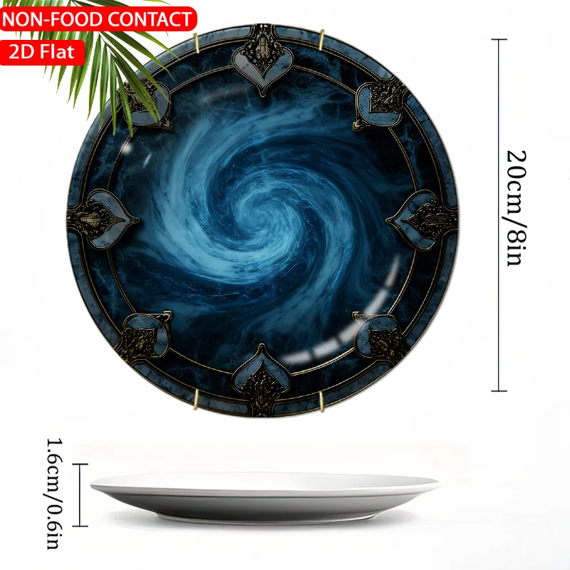 1pc Art Nouveau Whirlpool Blue Ceramic Plate Non-Food Contact, Home Desk Ornaments, Living Room And Bedroom Decorations,