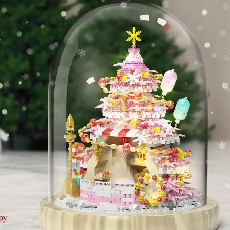 Christmas Series Building Blocks Pink Christmas Tree Snow House Assembly Bricks Toys Desktop Decoration Children Holiday Gifts