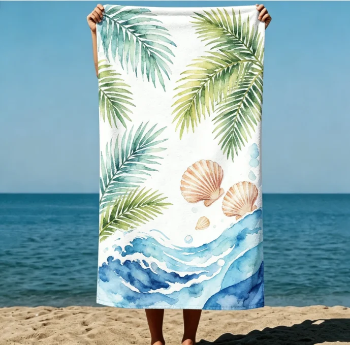 Blue Ocean Jellyfish Turtle Beach Towel, Microfiber Sand Free Quick Dry, Watercolor Sea Life Print