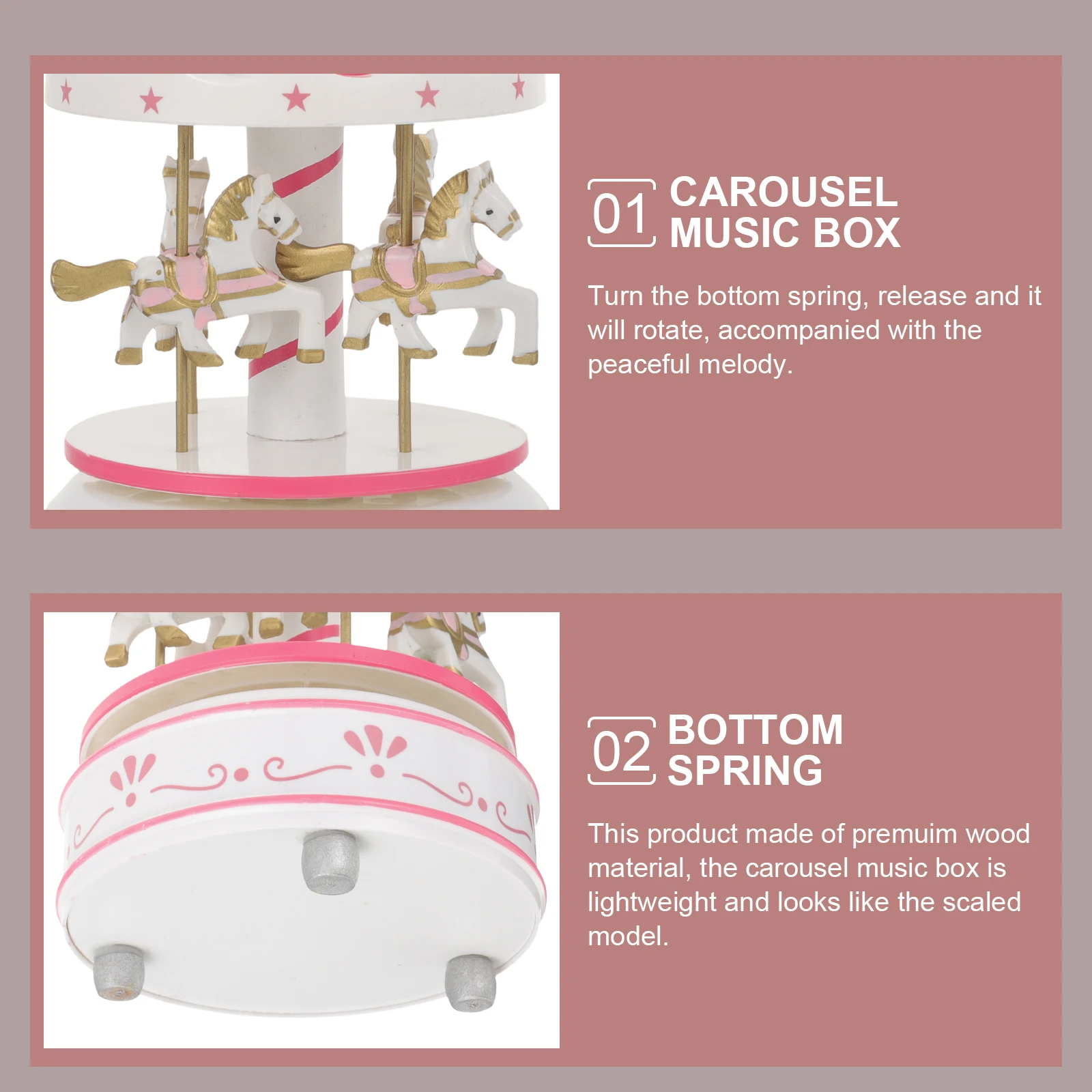 

Carousel Music Box Pink Bamboo Ornaments Clockworek Lovers Gift Birthday Decorative Musical Box Toy Wooden Horse Christmas
