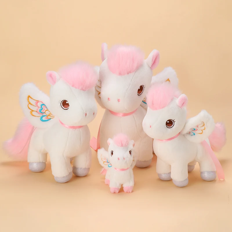 Cute White Pink Pegasus Plush Toys Soft Horse with Wing Dolls Unicorn Sleeping Huggable Pillow Home Decor Kids Birthday Gifts