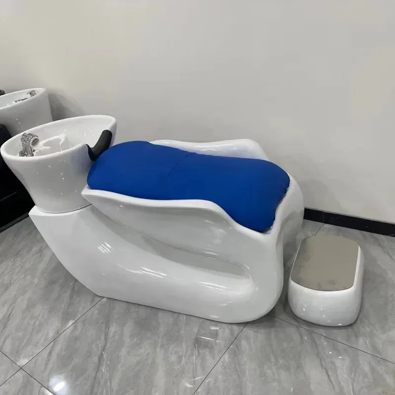 

High-end barber shop ceramic basin shampoo bed hair salon special hair salon semi-reclining punch bed silicone headrest