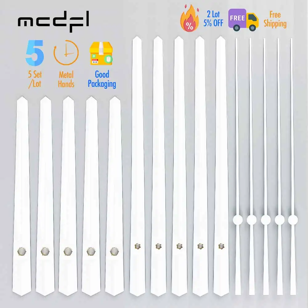 MCDFL White Wall Clock Hands Large Mechanical Arrows for Quartz Watch Set Metal Needles Mechanism DIY Motor Pointers Parts Bag