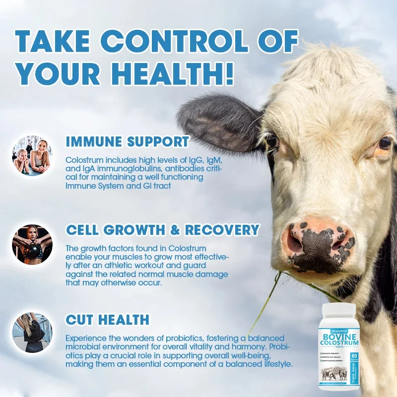 Pure Bovine Colostrum Tablet, Cattle Colostrum Supplement for Gut Health, Immune Support, Muscle Recovery Probiotic 80 pills