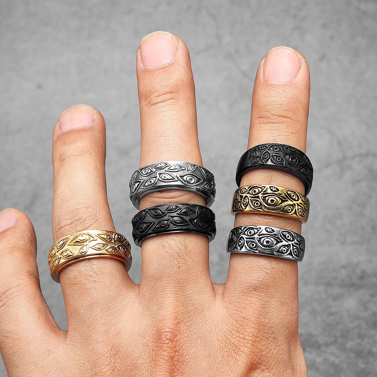 Devil Multi Eyes Men Fidget Rings Stainless Steel Women Jewelry Vintage Punk Rock Cool Stuff Fashion Accessories Gift Wholesale
