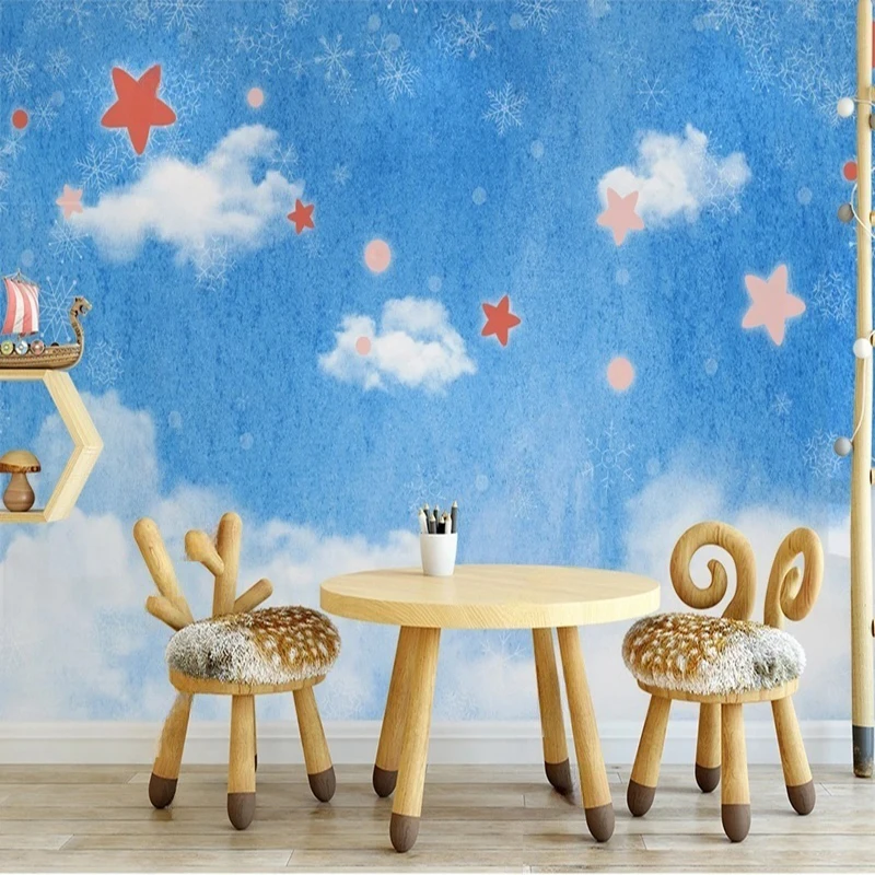 Custom Papel Pintado Murals Modern Stars Cloud Sky Patterns Kids Wall Art Decor Background Painting Home Improvement Wall Decor