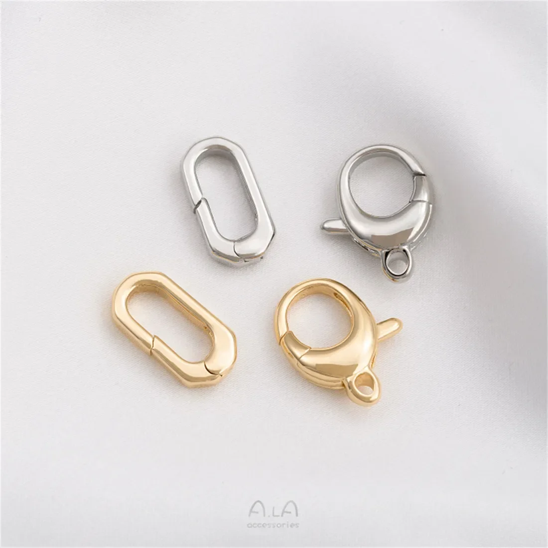 

14K Gold Package QQ Lobster Button Oval Long O-shaped Spring Button Handmade DIY Chain Jewelry Closing Button B921