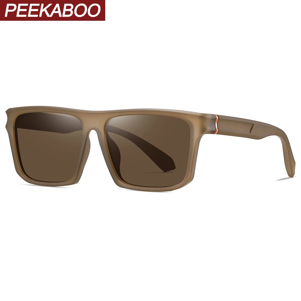 

Peekaboo uv400 square frame sunglasses for men TR90 driving male sun glasses polarized green brown hot selling gift items