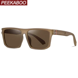 Peekaboo uv400 square frame sunglasses for men TR90 driving male sun glasses polarized green brown hot selling gift items