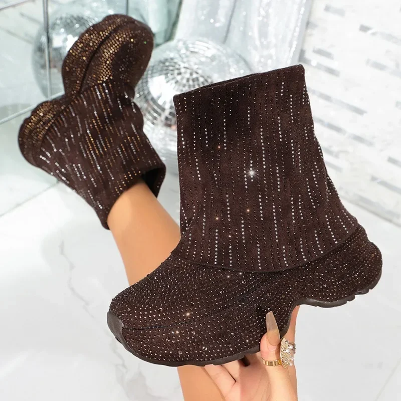 Platform Inside Heightening Small Rhinestone Starry Breath Short Shoes 2026 New Women's Shoes for Autumn and Winter