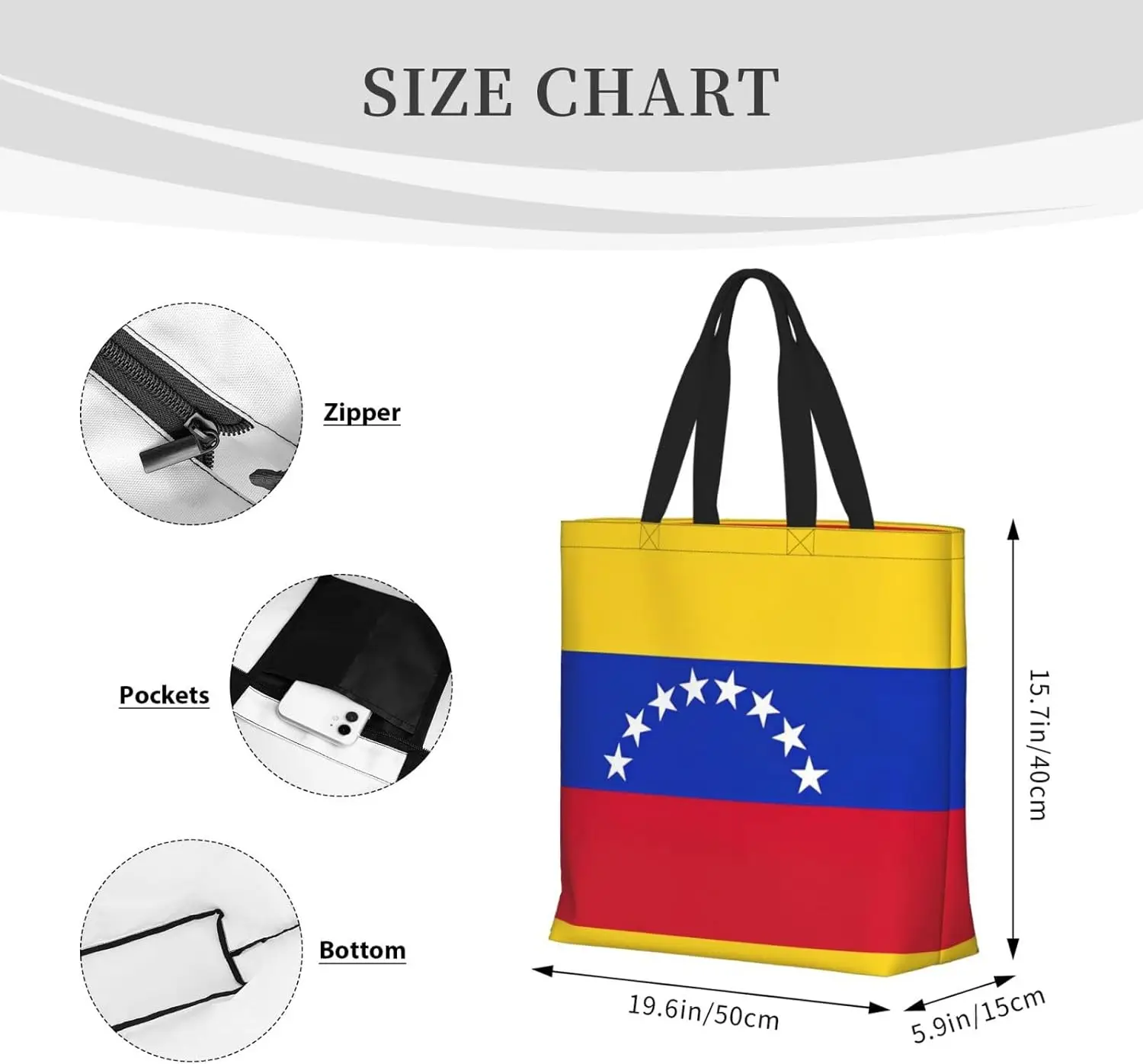 Vlag Van Venezuela Stijlvolle Draagtas, Gemak Tas, Boodschappentas-Groot Met Rits, Voor Dames