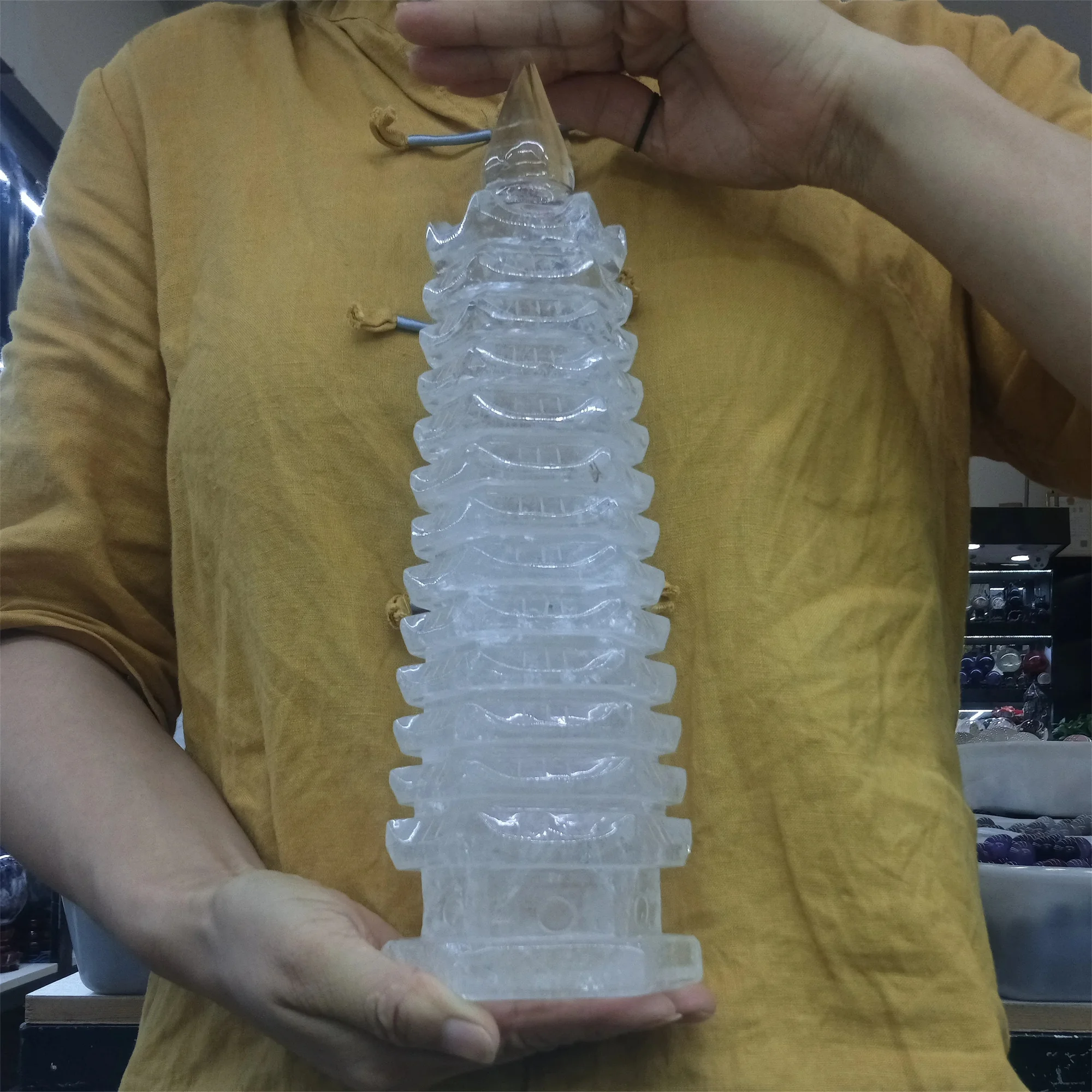 Huge Natural White Quartz Wenchang Tower,Transparent Crystal Carved Tower,Mineral Tower,Degaussing Divination Decor Meditation