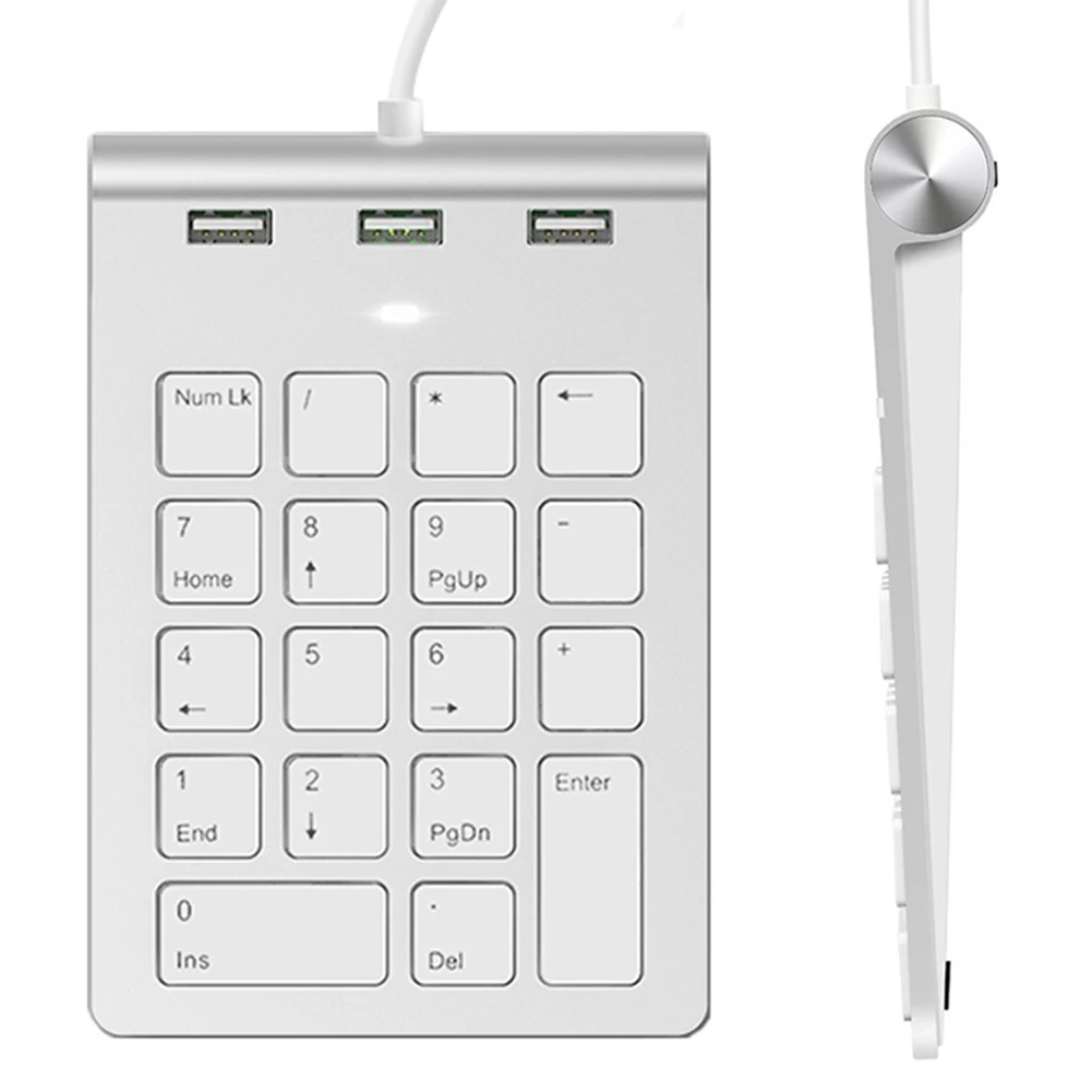 

USB & Type C Wired Number Keypad with 3 USB2.0 Port Hub 18 Keys Digital Keyboard External Keypad for Laptop Computer Desk PC