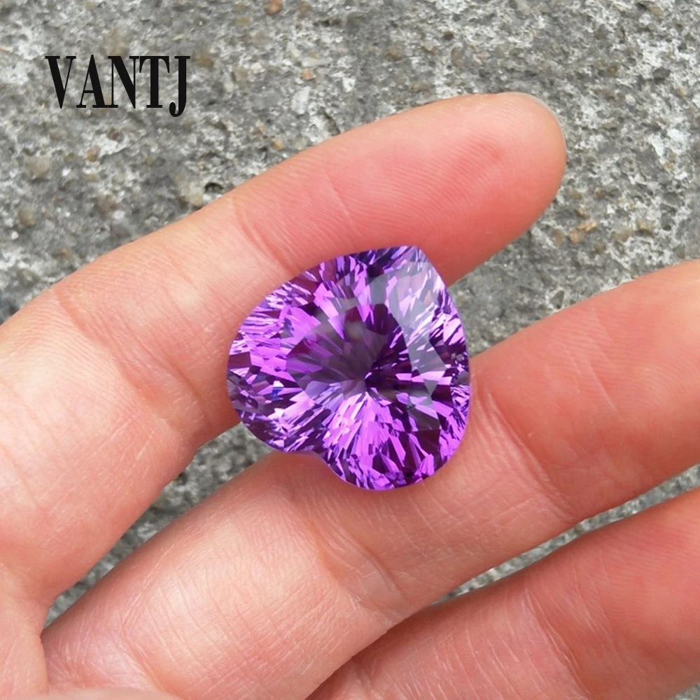 

VANTJ Natural Amethyst Loose Gemstone Heart Concave Cut 18mm for Diy Jewelry Mounting Women Party Gift Wholesale