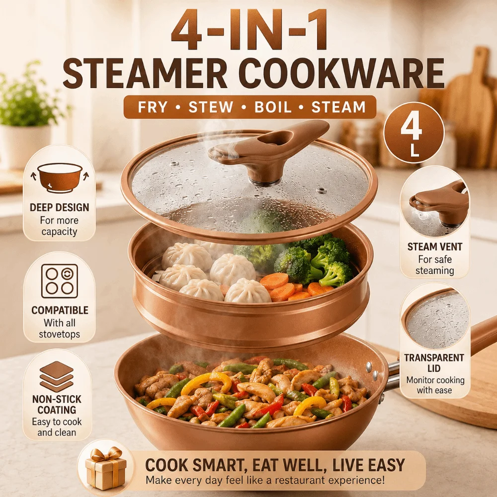 Durable 32cm Micro Pressure Steamer Wok Non Stick Multipurpose Steaming Frying Pan Soup Pot with Lid Gas Stove Pot Cooking Tools