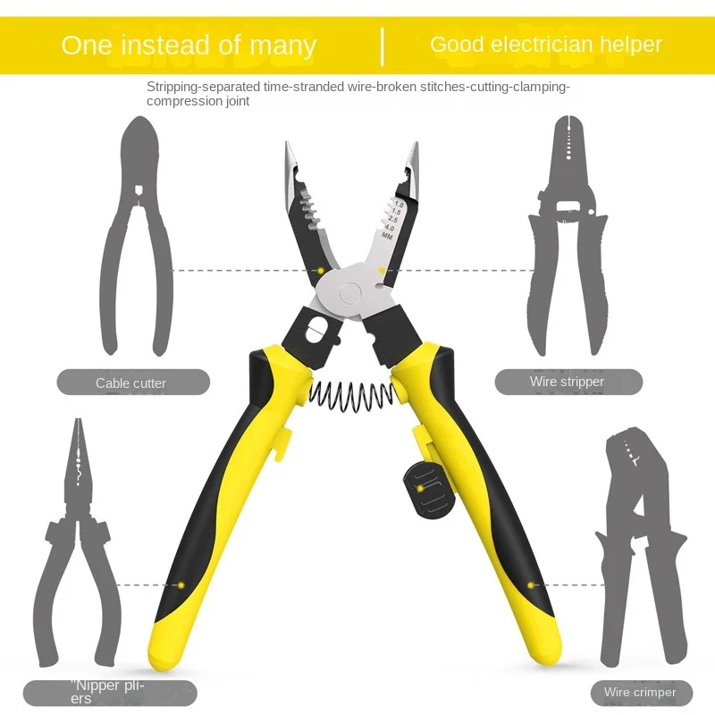 Wire Stripper Multi-function Multi Tool 7-in-1 Combi Plier 8 Inches DIY Electrical Wiring Work Cable Cutter Sharp-nose Pli