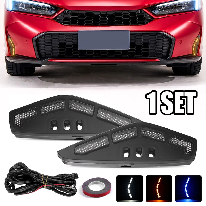 

White Yellow Blue 3-color DRL Daytime Running Lights For Honda Civic 2025 2026 LED Turn Signal Lamps Front Bumper Headlights 12V