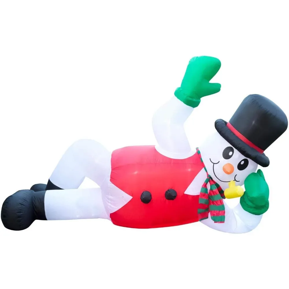 Christmas Inflatable 10ft Lounging Snowman Yard Decoration - 10 ft Long Lawn Decoration, Bright Internal Christmas Inflatable