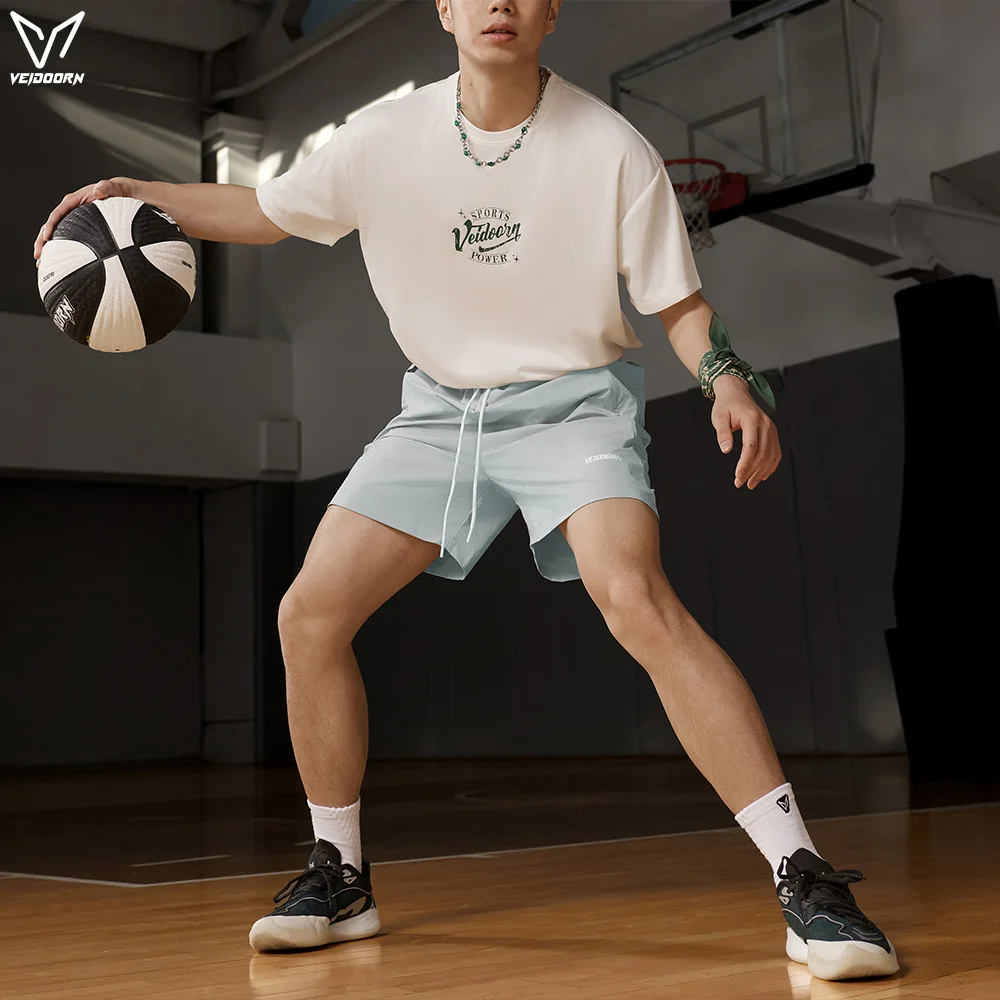 Veidoorn Woven Athletic Shorts Men Zipper Pockets for Running Training Secure Small Pocket for Keys Phone Lightweight