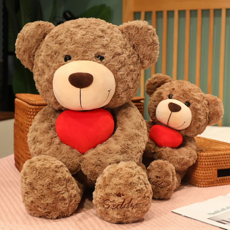 Red Heart Brown Teddy Bear Romantic Stuffed Animal Plush Toy Lover Express Valentines' Day Wedding Plushie Peluche Man Kid Gift