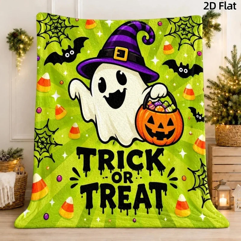 Ghost In Magic Bottle Moon Star Print Throw Blanket, Vivid Halloween Decorative Throw for Living Space