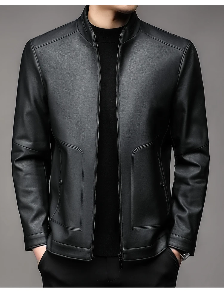 Matte Cowhide Leather Jacket Men's Coat Fleece Lined Casual Style Soft Leather Jacket Business Casual Model Youth Fashion
